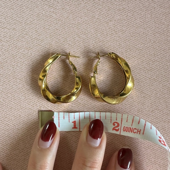 Gold Plated Twist Hoop Earrings - Picture 2 of 7